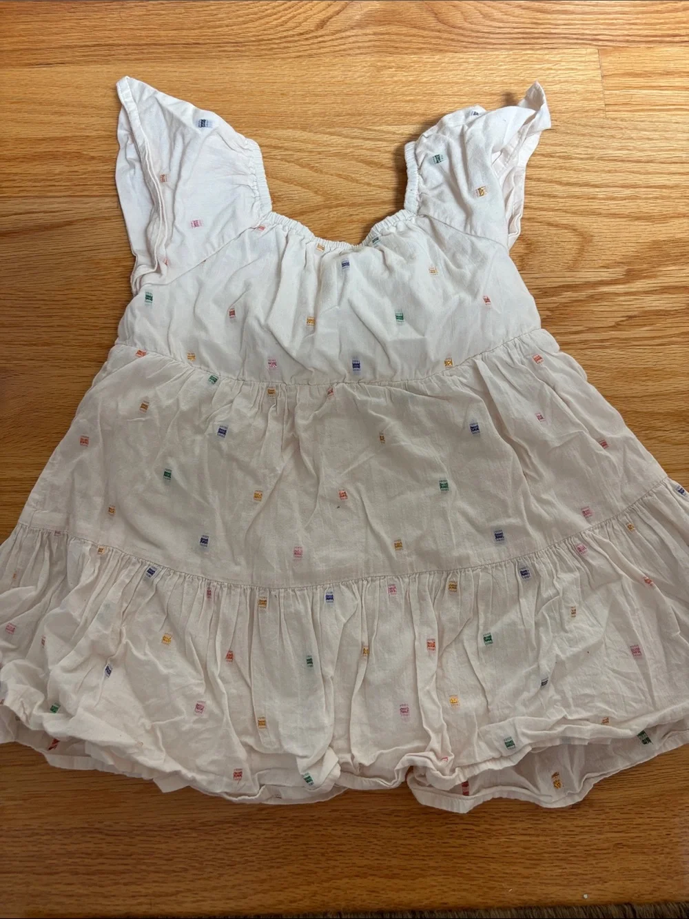 Girls' White Multicolor Embroidered Tiered Dress